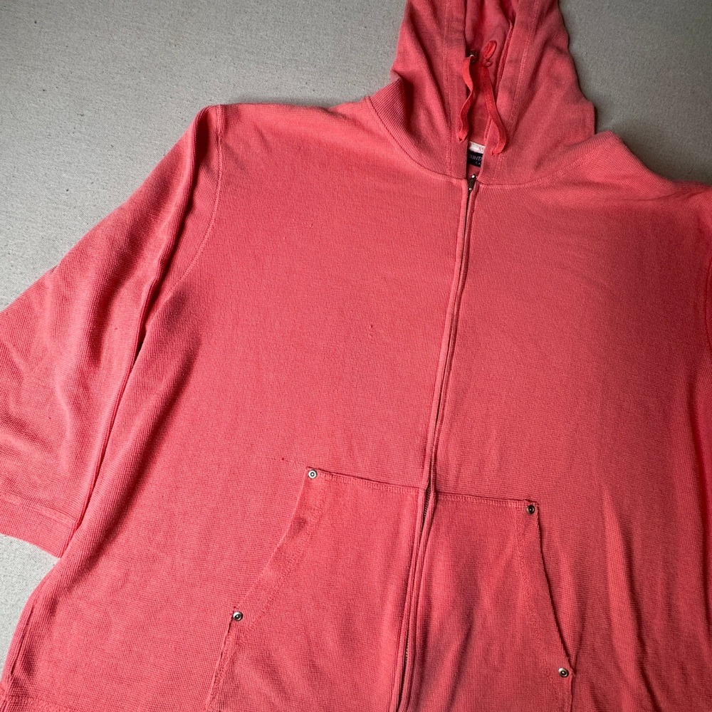 Mountain Lake II Casuals Coral Pink Waffle Knit Zip Up Hoodie 3X 3/4 Sleeve‎
